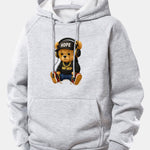 Hip Hop Bear Print Drawstring Hoodie