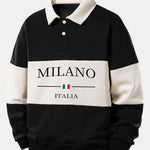 Relax Fit Milano Print Color Block Polo Collar Sweatshirt
