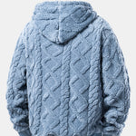 Relax Fit Geometric Jacquard Teddy Fleece Hoodie
