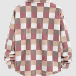 Men's Classic Plaid  Fluffy Faux Fur Single Pocket Button Lapel Jacket