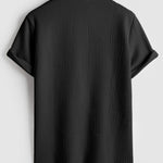 Geometric jacquard round  neck short sleeved T-shirt-Black
