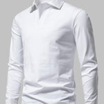 Men's Retro Solid Color V-Neck Lapel POLO Long Sleeve T-Shirt