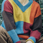 Men's colorful casual patchwork V-neck sweater
