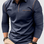 Men's lapel half-button long-sleeved Polo
