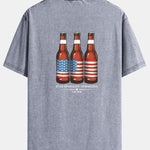 USA Old Row Beer Print Washed Distressed Drop Shoulder T-Shirt
