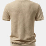 Waffle Textured Ribbed Hem Henley Shirt