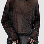Men's mesh sheer shiny breathable mesh bottom long-sleeved T-shirt