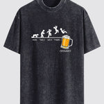 Beer Weekly Evolution Print Washed Distressed Drop Shoulder T-Shirt