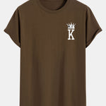 Crown King Print Cotton Arc Hem T-Shirt
