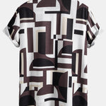 Geometry Colorblock Print Button Up Shirt & Swim Shorts