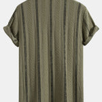 Geometric Striped Jacquard Button Up Shirt & Crinkled Textured Drawstring Shorts