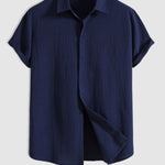 Men's Cotton Linen Lapel Short Sleeve Shirt