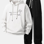 Line Dachshund Print Relax Fit Hoodie & Straight Leg Pleated Pintuck Sweatpants