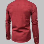 Men's Solid Color Cotton Linen Stand Collar Shirt