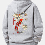 Koi Fish Lotus Print Drawstring Hoodie