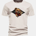 Regular Fit Halloween Zipper Evil Bear Print Cotton T-Shirt