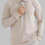 Men's solid color texture business casual POLO long-sleeved T-shirt