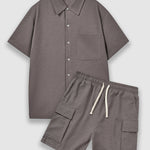 Men's Textured Resort Style Casual Button-Down Shirt  Shorts Set