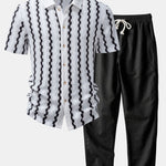 Plaid Jacquard Button Up Shirt & Straight Leg Linen Pants