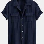 Textured Cuban Collar Pocket Shirt