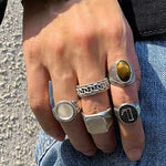 Vintage chain letter embossed ring 5Pcs/set