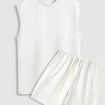 Men's Solid Suede Sleeveless Crew Neck T-Shirt Shorts Set