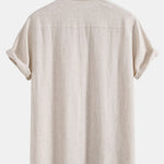 Linen Rayon Blend Button Up Shirt & Crinkled Textured Drawstring Shorts