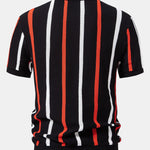 Striped Knit Zip Up Polo Shirt