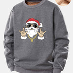 Hip Hop Santa Claus Print Teddy Fleece Lined Sweatshirt