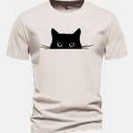 Regular Fit Black Cat Print Cotton T-Shirt