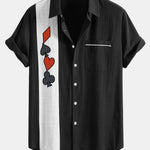 Poker Print Linen Look Contrast Button Up Shirt