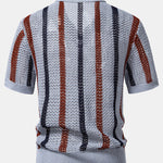 Striped Crochet V Neck Polo & Straight Leg Linen Pants