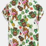 Tropical Tiki Bigfoot Print Button Up Shirt & Solid Drawstring Swim Shorts