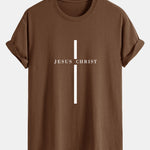 Regular Fit Jesus Christ Stripe Print Cotton T-Shirt