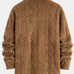 Geometric Jacquard Teddy Fleece Button Up Shirt