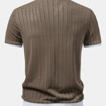 Striped Textured Johnny Collar Open Knit Polo