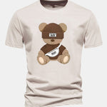 Regular Fit Stripe Bear Print Cotton T-Shirt
