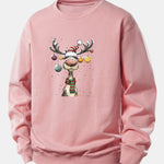 Christmas Light Reindeer Print Relax Fit Sweatshirt