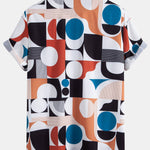 Color Block Geometry Print Button Up Shirt & Drawstring Swim Shorts