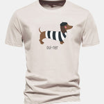 Regular Fit French Dachshund Print Cotton T-Shirt