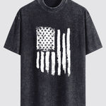 American Flag Print Washed Distressed Drop Shoulder T-Shirt
