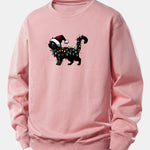 Christmas Colorful Light Black Cat Print Relax Fit Sweatshirt