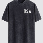 Retro USA Print Washed Distressed Drop Shoulder T-Shirt