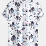 Palm Tree Sailboat Print Button Up Shirt