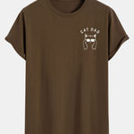 Cat Dad Print Cotton Arc Hem T-Shirt