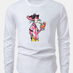 Vacation Pink Panther Print Cotton Arc Hem T-Shirt
