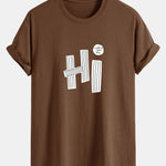 Regular Fit Hi Slogan Lines Print Cotton T-Shirt