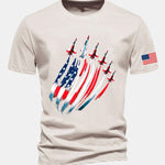 Regular Fit Fighter Jets USA Flag Print Cotton T-Shirt