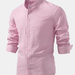 Seersucker Striped Stand Collar Shirt