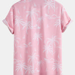 Palm Tree Island Print Button Up Shirt & Drawstring Swim Shorts